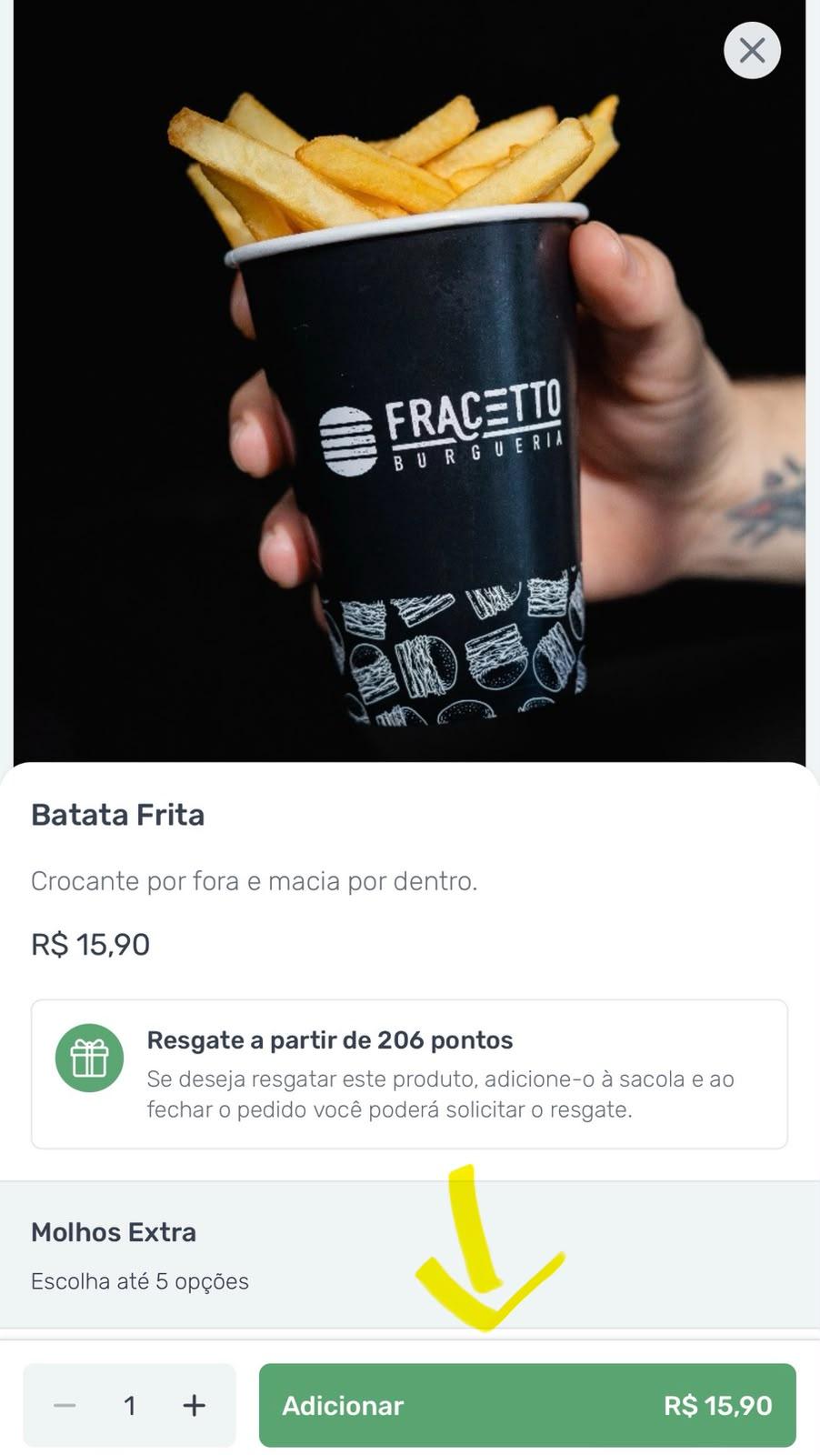 Tela da Batata Frita com o botão Adicionar